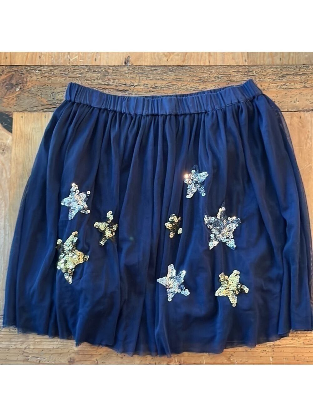 J.CREW CrewCuts Girls Navy Tulle Skirt with Silver & Gold Sequin Stars XL - Picture 2 of 6